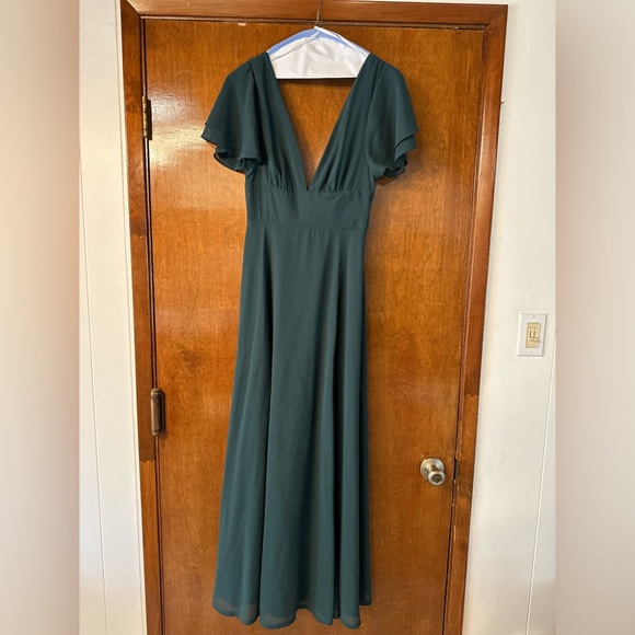Lulu’s Emerald Flutter Sleeve Chiffon Maxi Dress - XS - Picture 3 of 6